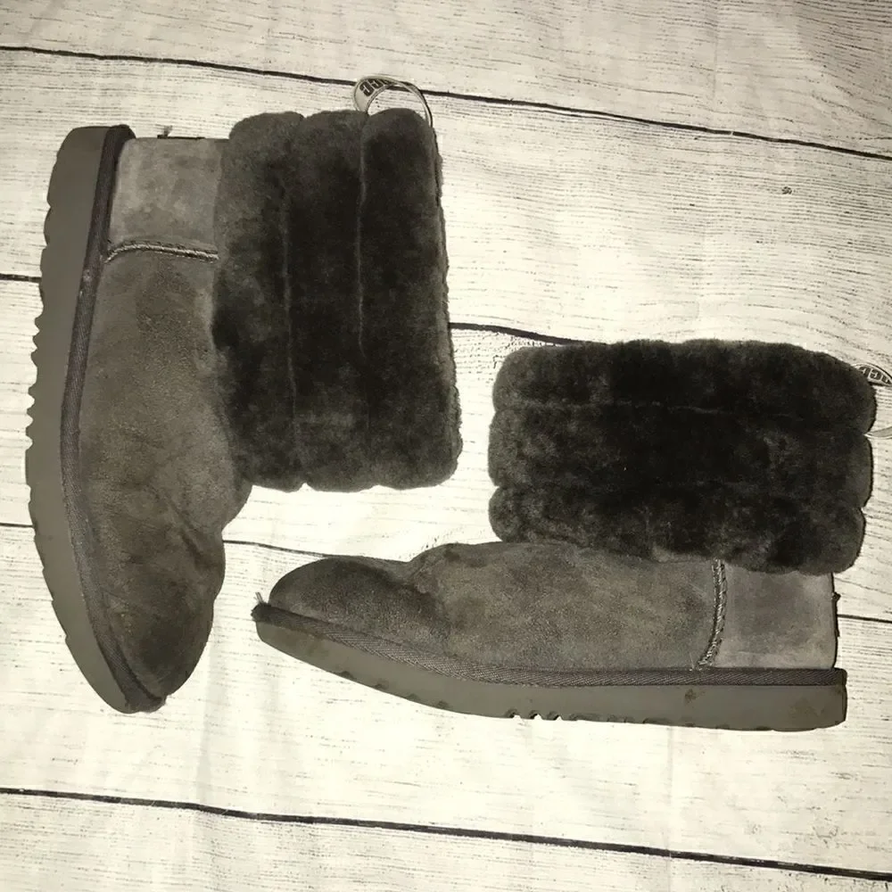 UGG Kids' Fluff Mini Quilted Boots Charcoal